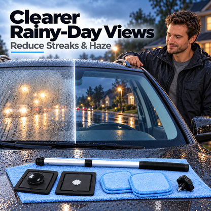 Magnetic windshield cleaning kit for rainy-day glass care