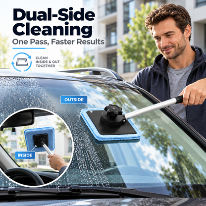 Dual-side magnetic windshield cleaner cleaning inside and outside glass together