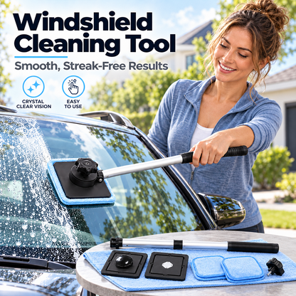 Windshield cleaner kit with extension handle and reusable pads