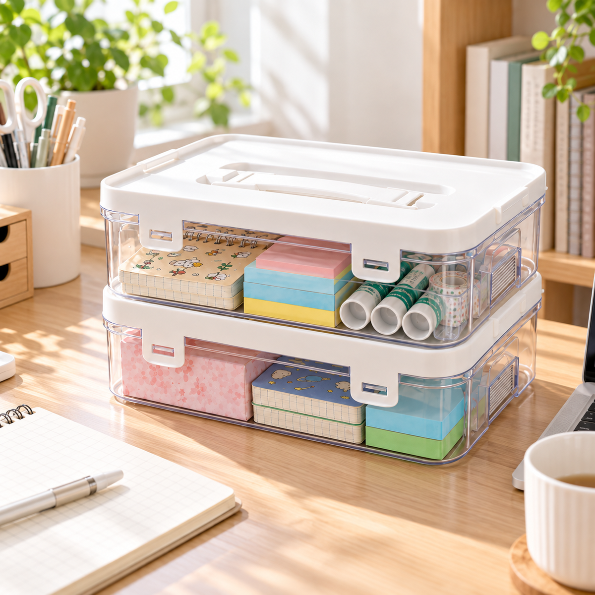 📦 Portable Organizer | Clear Plastic Desktop | Students Stackable Storage