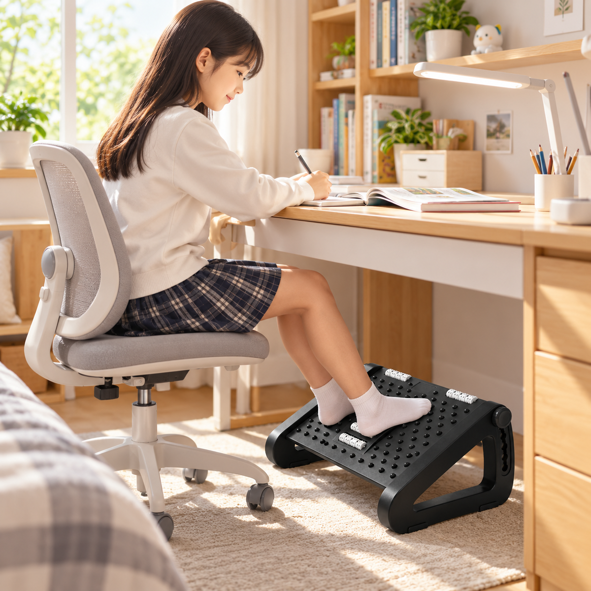 🦶 Adjustable Footrest | Plastic Office Desk | Students Massage Support