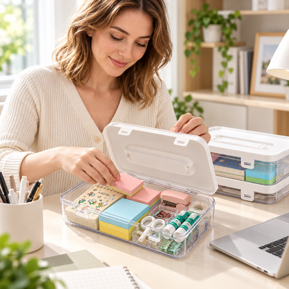 📦 Portable Organizer | Clear Plastic Desktop | Students Stackable Storage