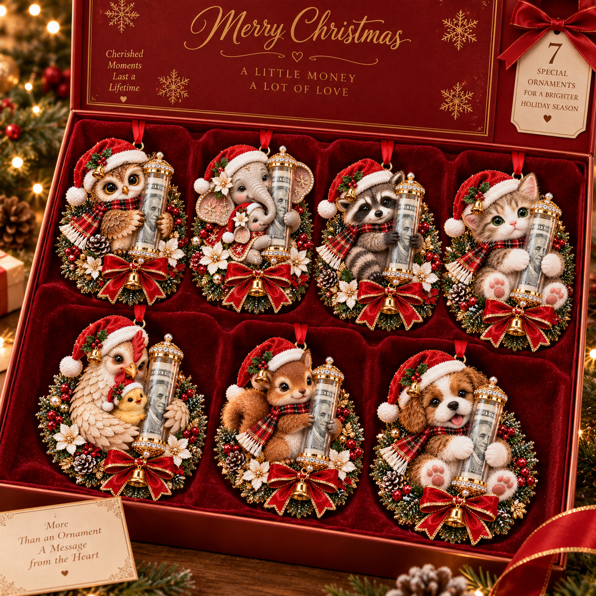 7-Piece Ornament Gift Set Christmas cash gift ornament