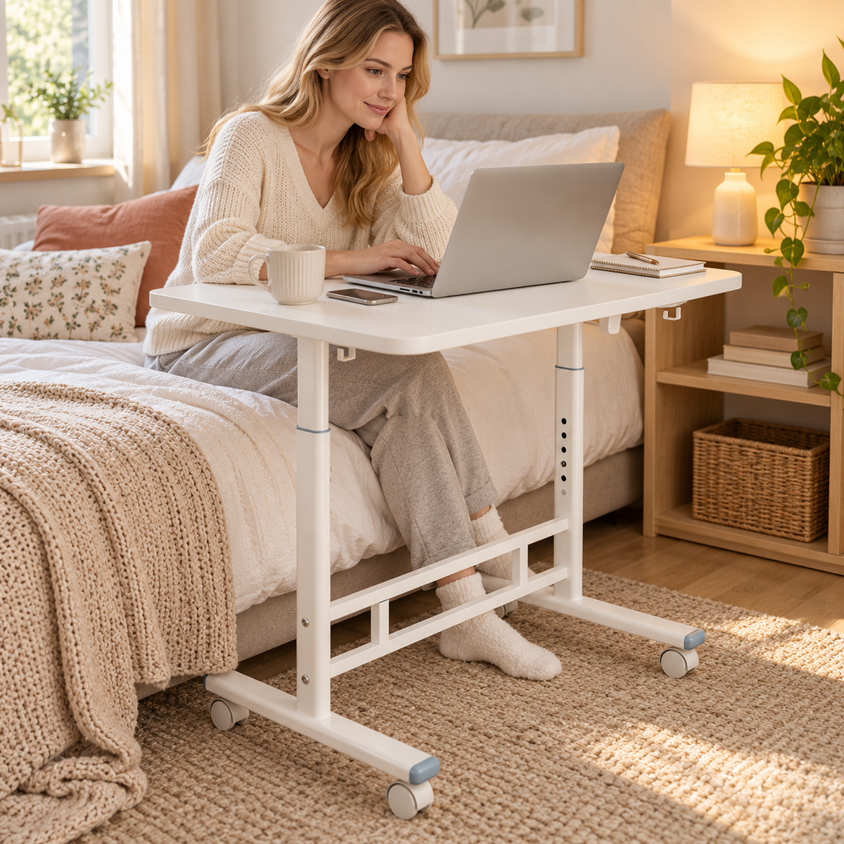 🛏️ Adjustable Bedside Table | Steel Bedroom | Families Mobile Height