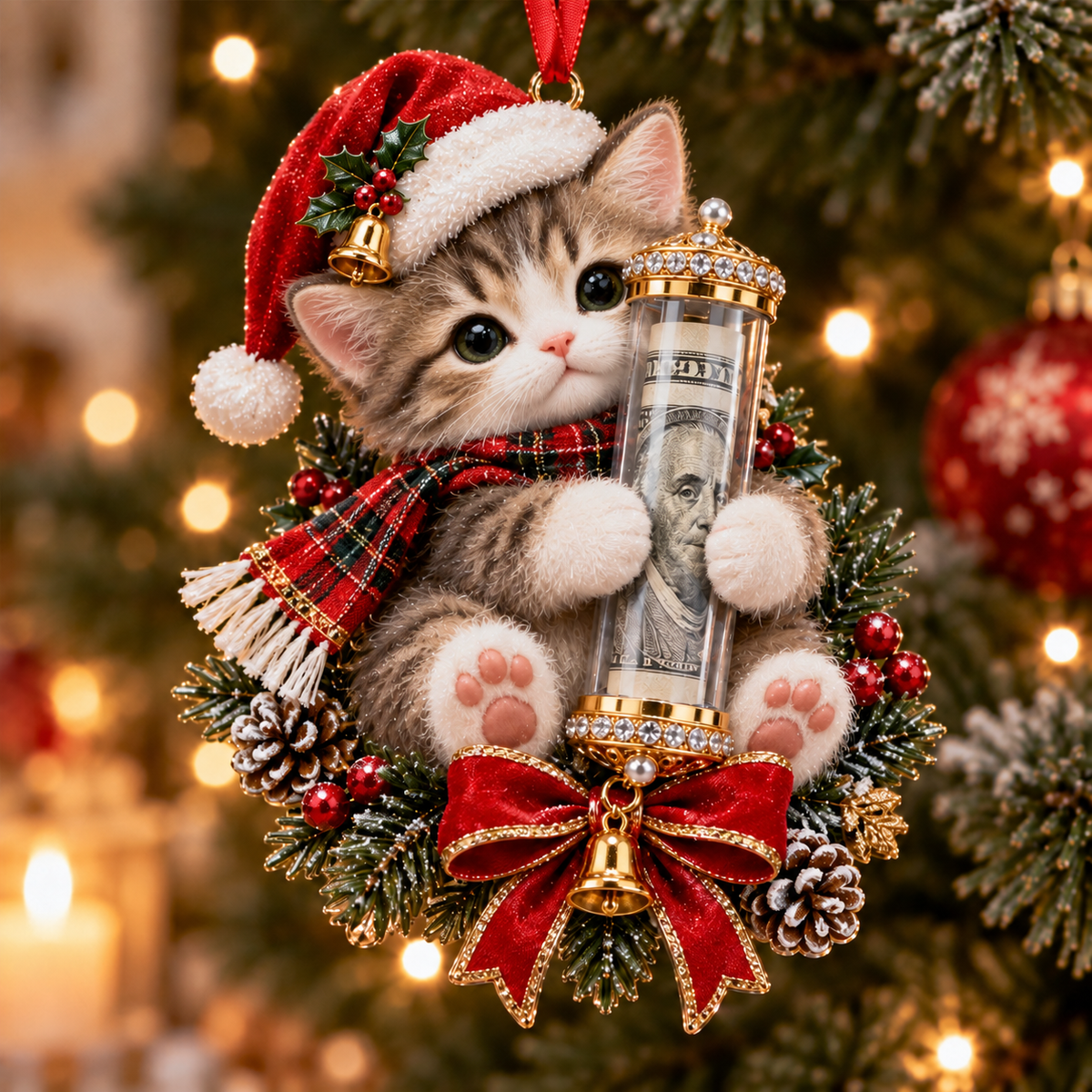 Cat Christmas cash gift ornament