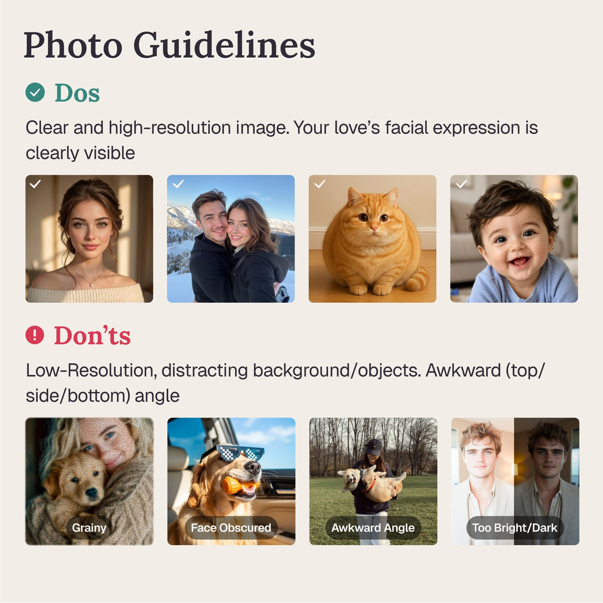Photo guidelines for choosing a clear personalization image