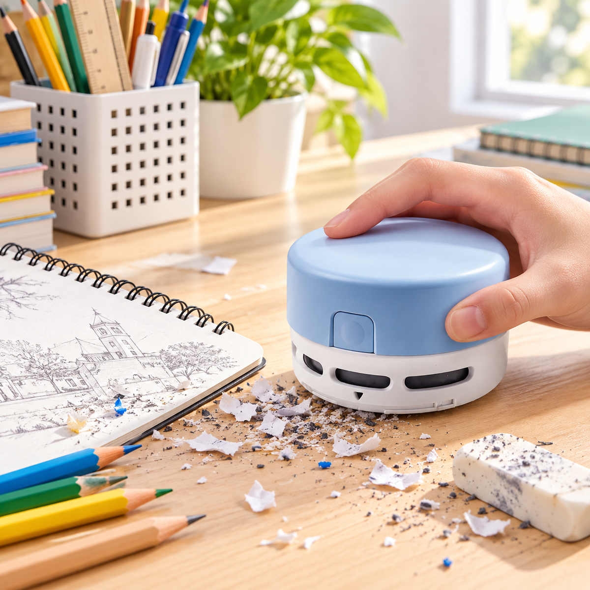 🧹 Desktop Vacuum | Plastic Study Desk | Students Cordless Suction