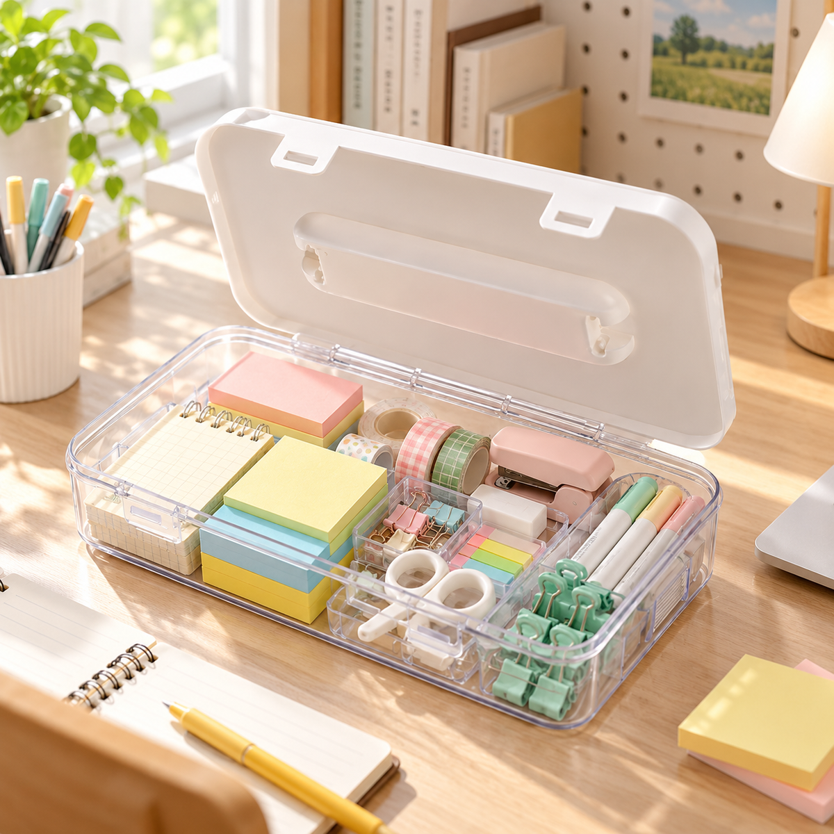 📦 Portable Organizer | Clear Plastic Desktop | Students Stackable Storage