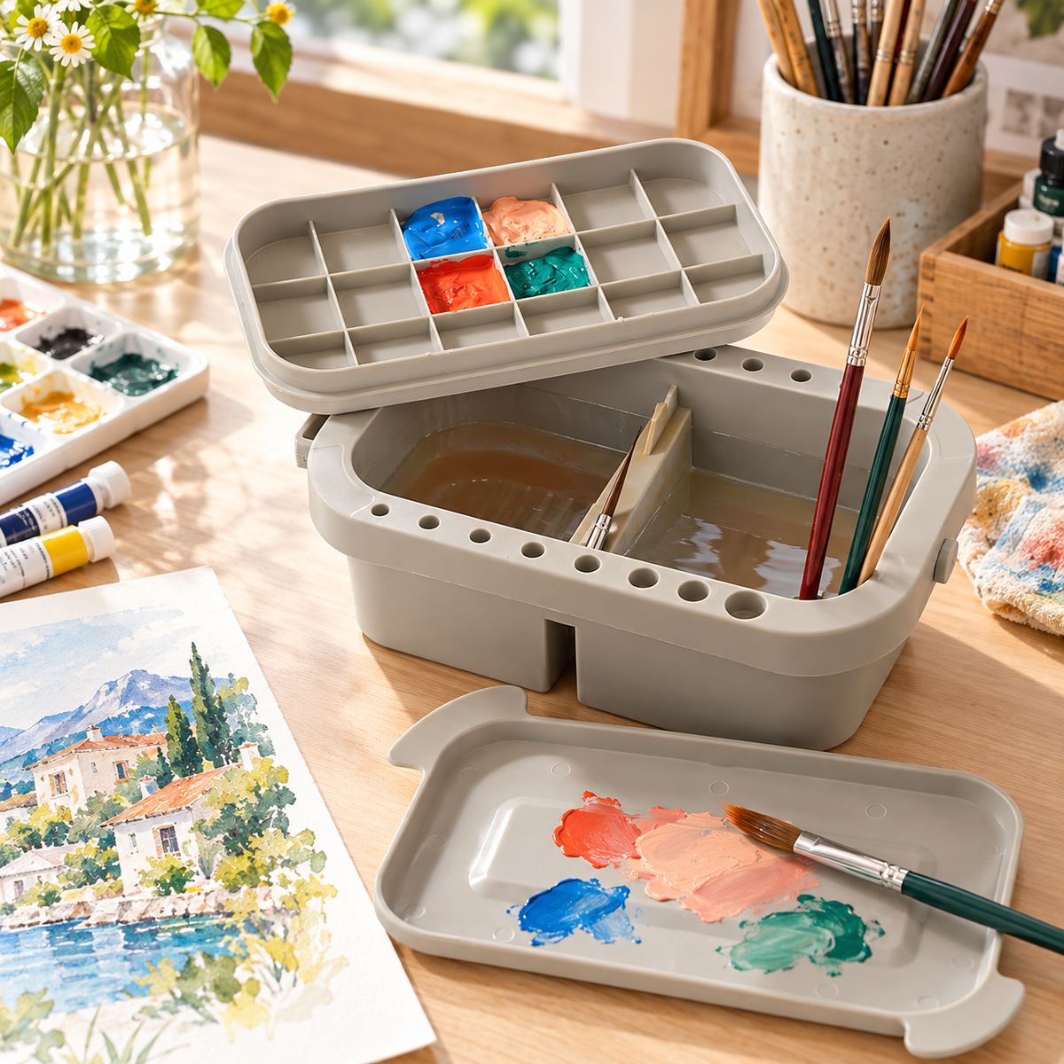 🖌️ Brush Washer | Plastic Art Studio | Artists Portable Organizer