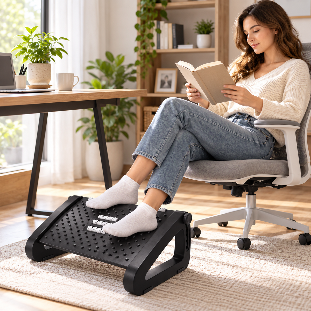🦶 Adjustable Footrest | Plastic Office Desk | Students Massage Support