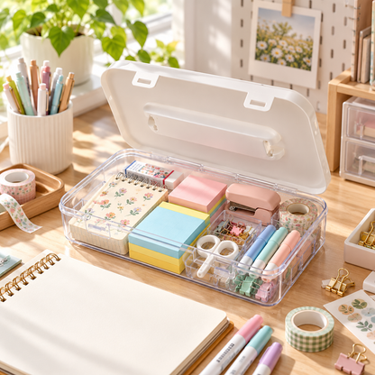 📦 Portable Organizer | Clear Plastic Desktop | Students Stackable Storage