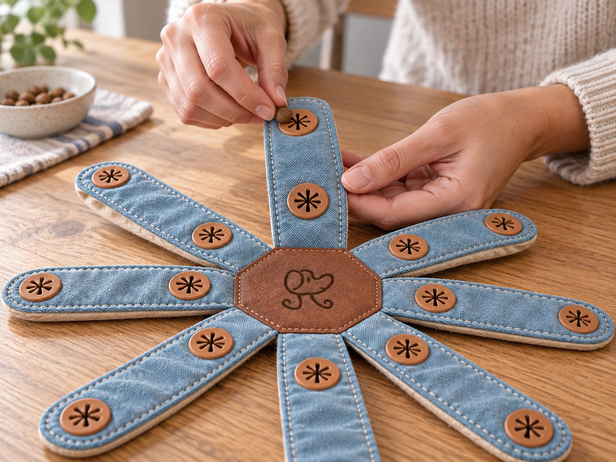 Placing kibble into Dogtopus treat pockets