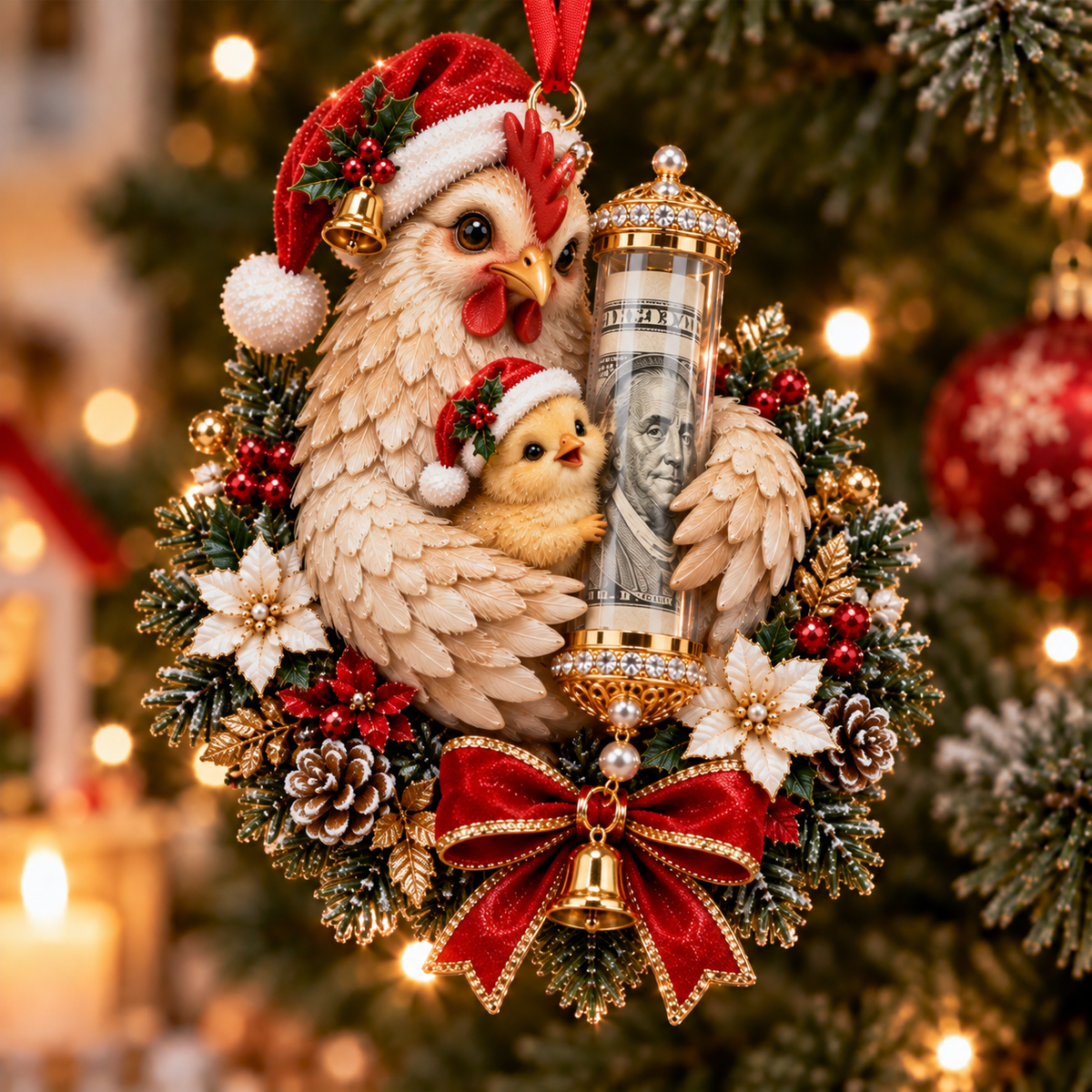 Chicken Mom Christmas cash gift ornament