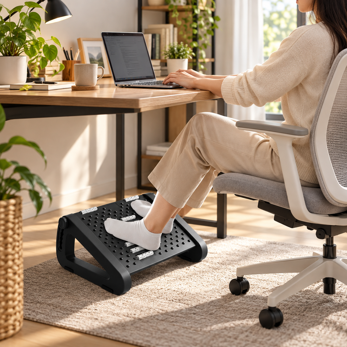 🦶 Adjustable Footrest | Plastic Office Desk | Students Massage Support