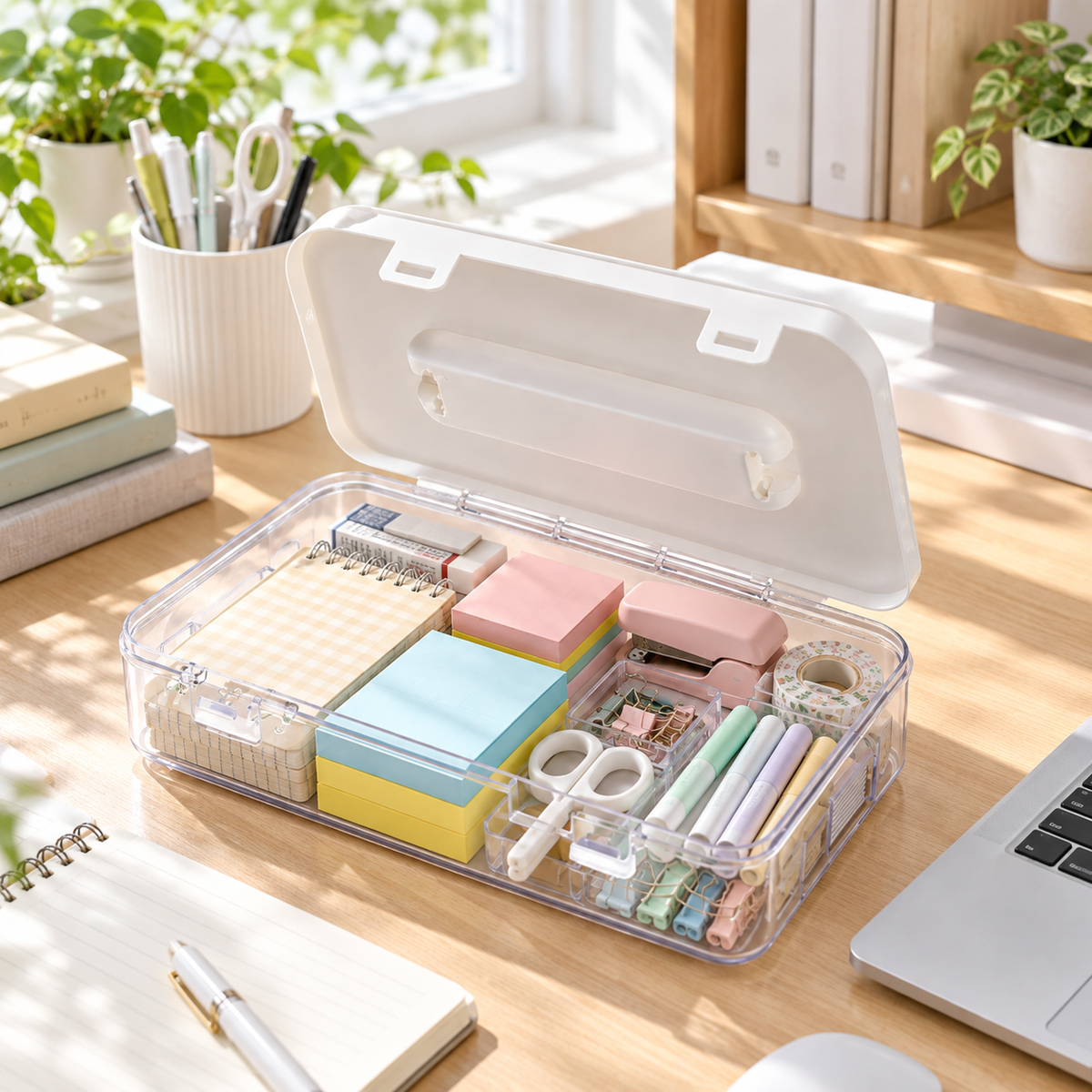 📦 Portable Organizer | Clear Plastic Desktop | Students Stackable Storage