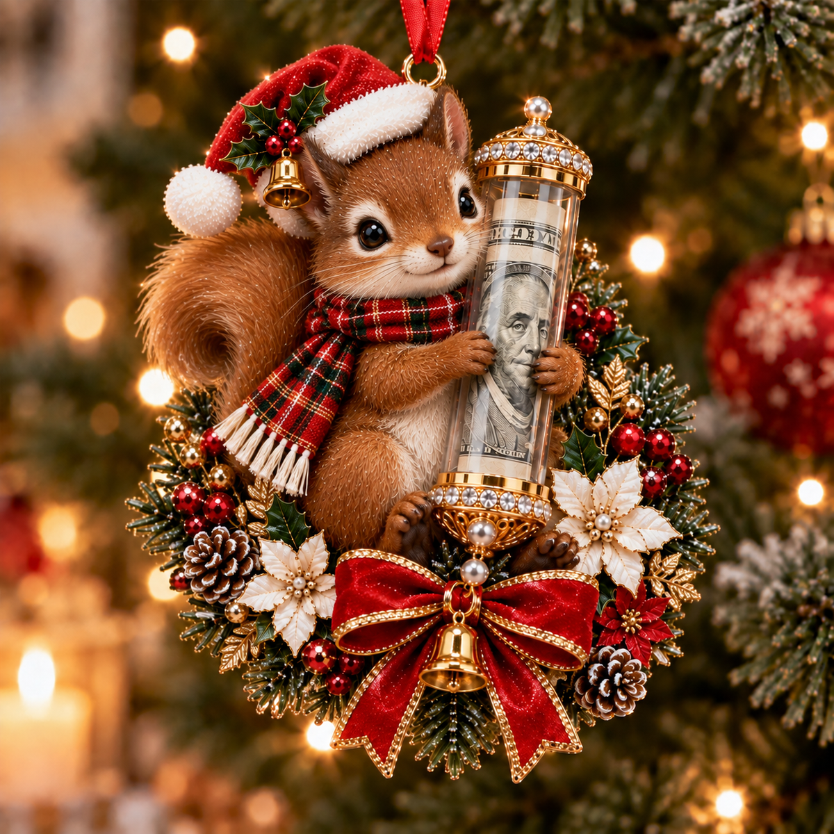Squirrel Christmas cash gift ornament